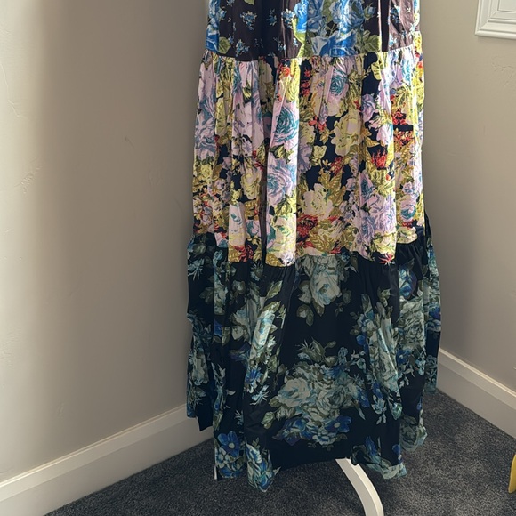 Free People Bluebell Boho Maxi Dress Ribbon Straps Floral Cool Combo - Picture 10 of 16